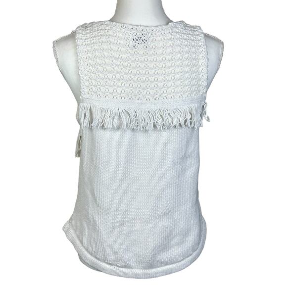 by Anthropologie Crochet Vest Size Medium White Cotton Silk Fringe Boho Knit Top - Picture 8 of 12